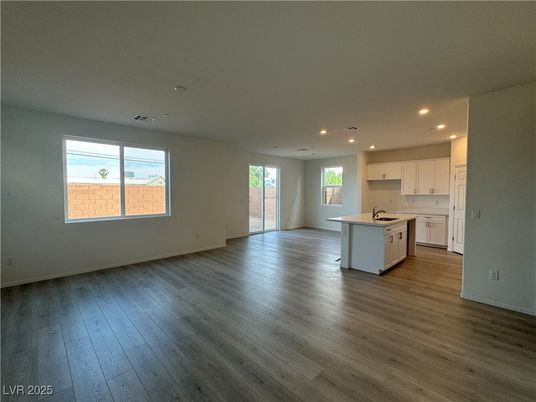 Empty room, Interior, Kitchen, Recessed Lighting, Wood Texture Flooring