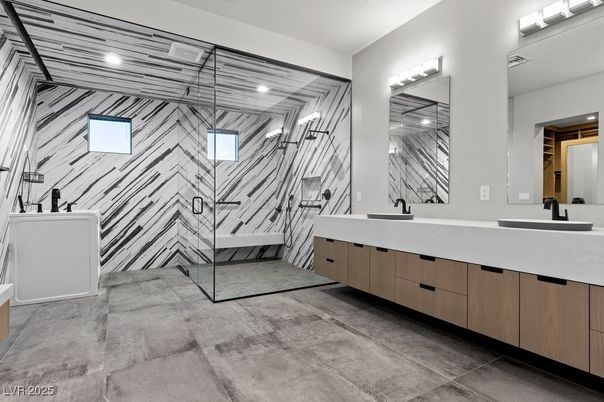 Bathroom, Dual Sink Vanities, Glass Shower, Interior, Recessed Lighting