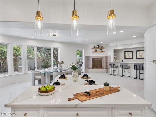 Interior, Kitchen, Marble, Pendant Lights, Recessed Lighting