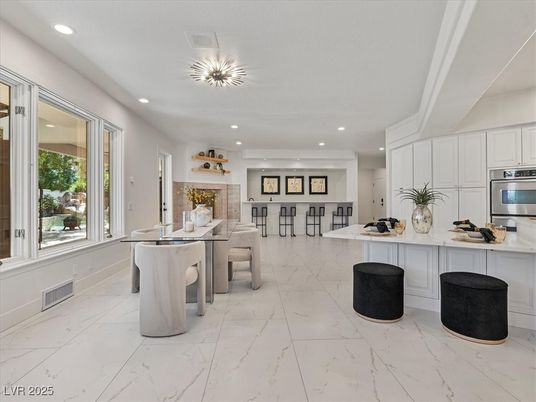 Dining room, Interior, Kitchen, Marble, Recessed Lighting, Stainless Steel Appliances