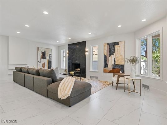 Fireplace, Interior, Living room, Marble, Marble Walls, Recessed Lighting
