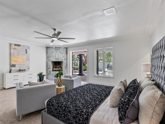 Bedroom, Fireplace, Interior, Living room, Recessed Lighting