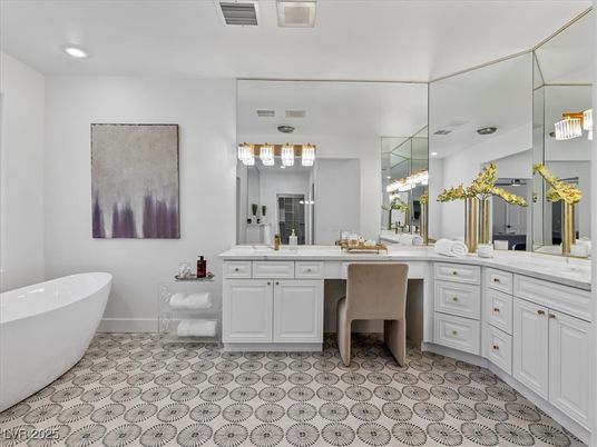 Bathroom, Dual Sink Vanities, Free Standing Baths, Interior, Recessed Lighting