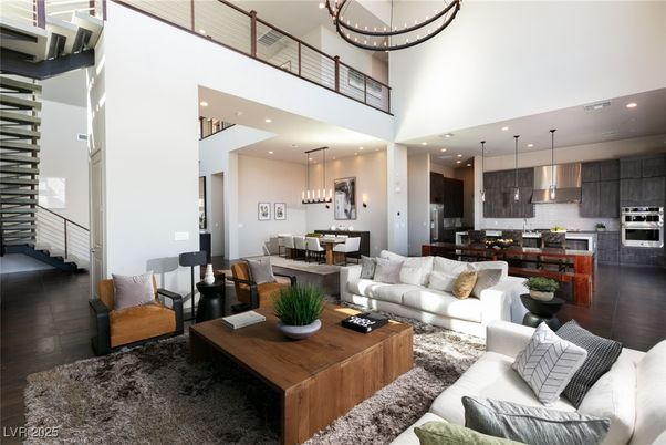 Dining room, Interior, Kitchen, Living room, Pendant Lights, Recessed Lighting, Stainless Steel Appliances, Wood Texture Flooring