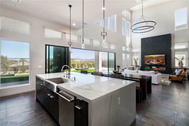 Fireplace, Interior, Kitchen, Living room, Pendant Lights, Recessed Lighting