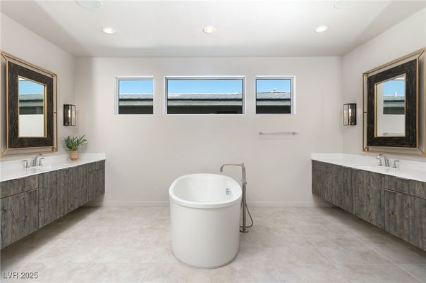 Bathroom, Dual Sink Vanities, Free Standing Baths, Interior, Recessed Lighting