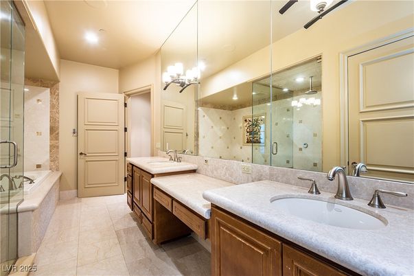 Bathroom, Dual Sink Vanities, Glass Shower, Interior, Recessed Lighting
