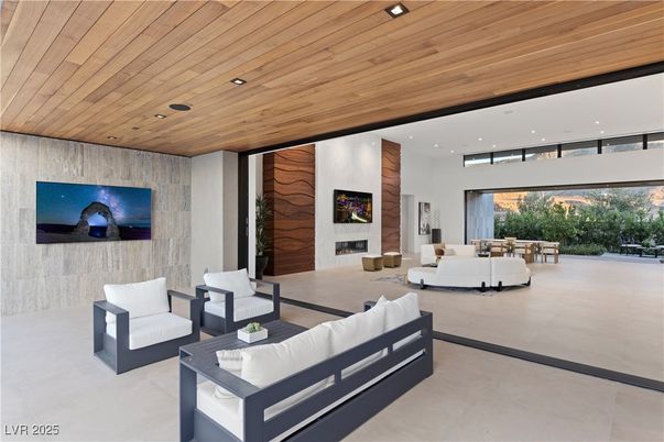 Fireplace, Interior, Living room, Recessed Lighting, Wooden Ceilings, Wooden Walls