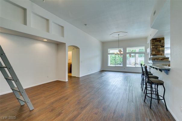 Empty room, Interior, Pendant Lights, Recessed Lighting, Wood Texture Flooring
