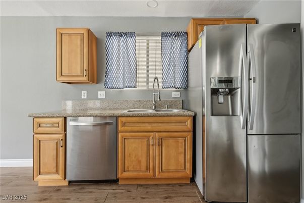 Interior, Kitchen, Stainless Steel Appliances, Wood Texture Flooring