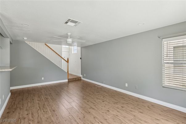 Empty room, Interior, Recessed Lighting, Wood Texture Flooring