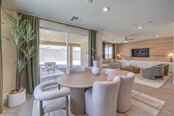Dining room, Interior, Living room, Recessed Lighting, Wood Texture Flooring, Wooden Walls