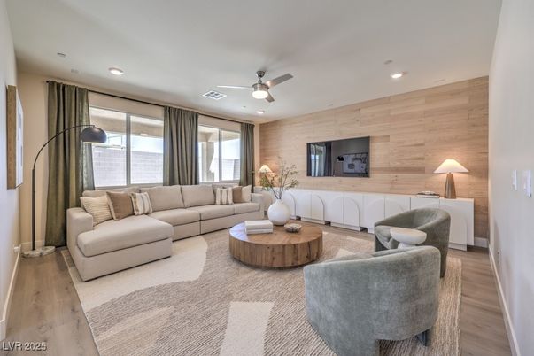 Interior, Living room, Recessed Lighting, Wood Texture Flooring, Wooden Walls