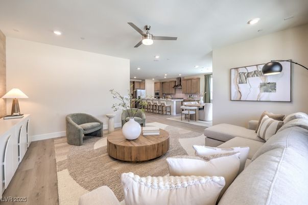 Interior, Kitchen, Living room, Recessed Lighting, Stainless Steel Appliances, Wood Texture Flooring