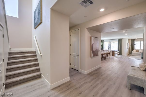 Dining room, Interior, Recessed Lighting, Wood Texture Flooring