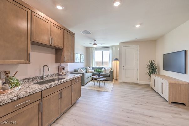Interior, Kitchen, Living room, Recessed Lighting, Wood Texture Flooring