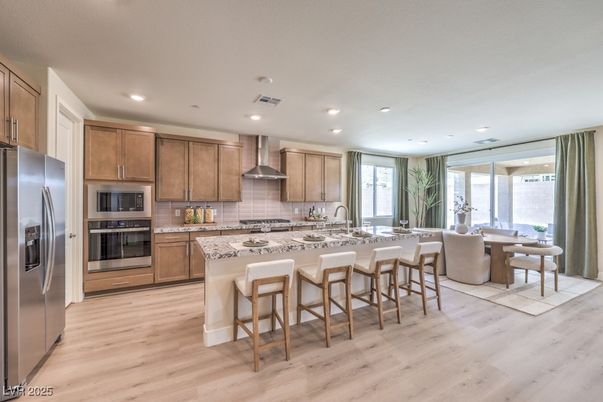 Dining room, Interior, Kitchen, Recessed Lighting, Stainless Steel Appliances, Wood Texture Flooring