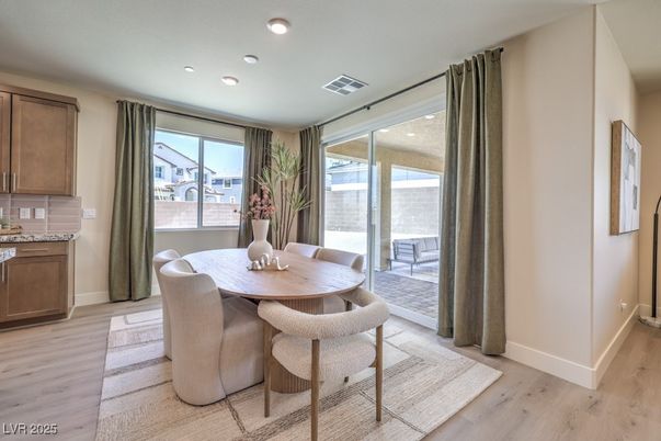 Dining room, Interior, Recessed Lighting, Wood Texture Flooring