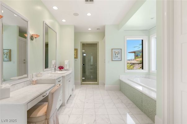 Bathroom, Glass Shower, Interior, Marble, Recessed Lighting