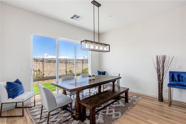 Dining room, Interior, Pendant Lights, Wood Texture Flooring