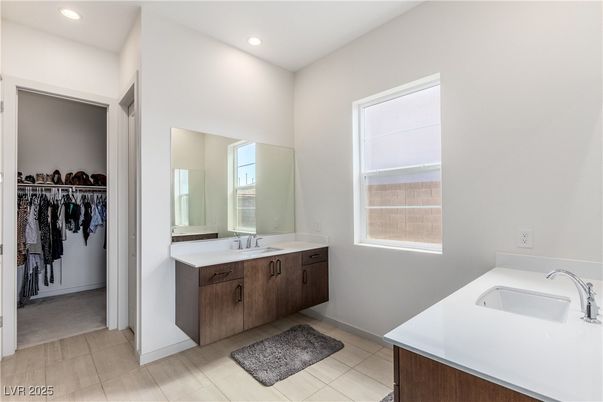 Bathroom, Dual Sink Vanities, Interior, Recessed Lighting, Walk-in Closets