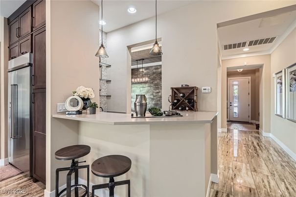 Interior, Kitchen, Pendant Lights, Recessed Lighting, Wood Texture Flooring