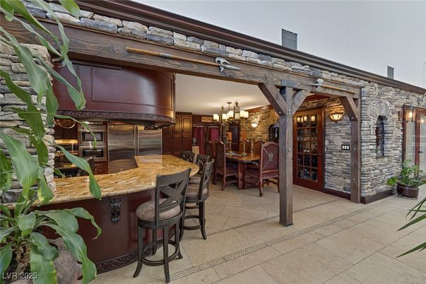 Chandelier, Dining room, Interior, Stone Walls