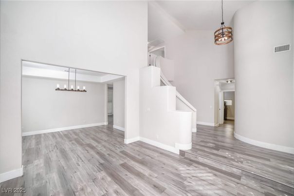 Empty room, Interior, Pendant Lights, Wood Texture Flooring