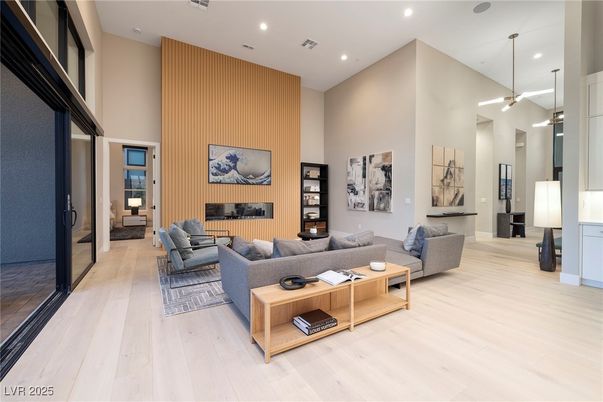 Interior, Living room, Recessed Lighting, Wood Texture Flooring, Wooden Walls