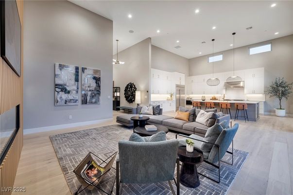 Interior, Kitchen, Living room, Pendant Lights, Recessed Lighting, Wood Texture Flooring