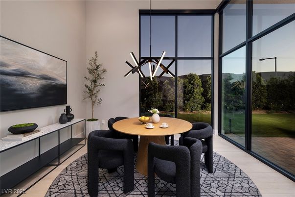 Dining room, Interior, Pendant Lights, Wood Texture Flooring