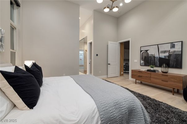 Bedroom, Interior, Pendant Lights, Wood Texture Flooring