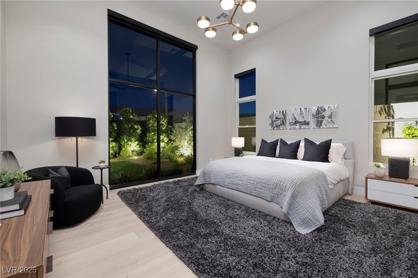 Bedroom, Interior, Pendant Lights, Wood Texture Flooring