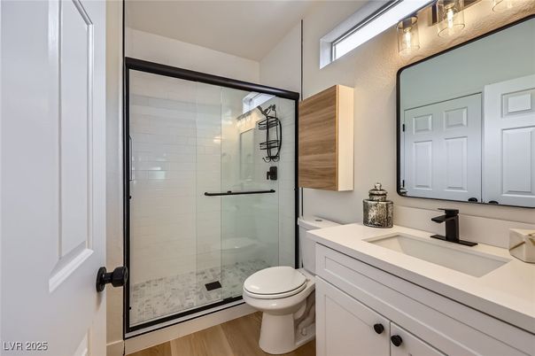 Bathroom, Glass Shower, Interior, Wood Texture Flooring