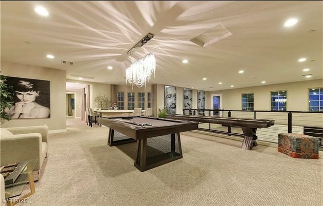Billiard Table, Chandelier, Game Room, Interior, Recessed Lighting