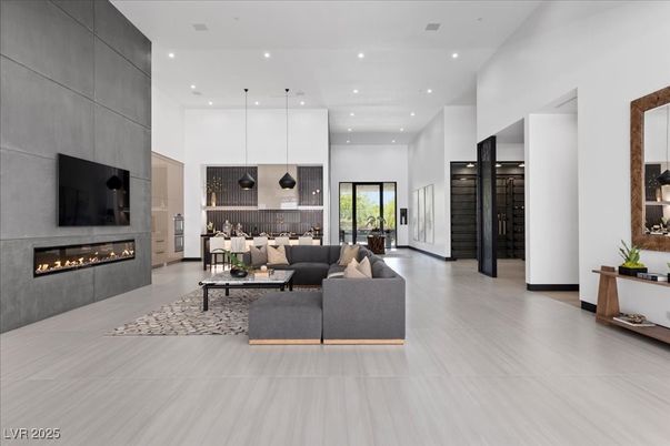 Fireplace, Interior, Kitchen, Living room, Pendant Lights, Recessed Lighting