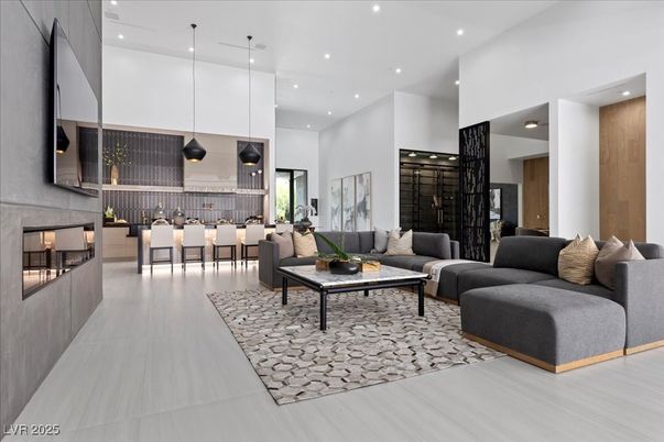 Fireplace, Interior, Kitchen, Living room, Pendant Lights, Recessed Lighting