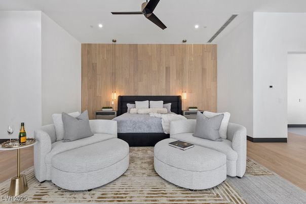 Bedroom, Interior, Recessed Lighting, Wood Texture Flooring