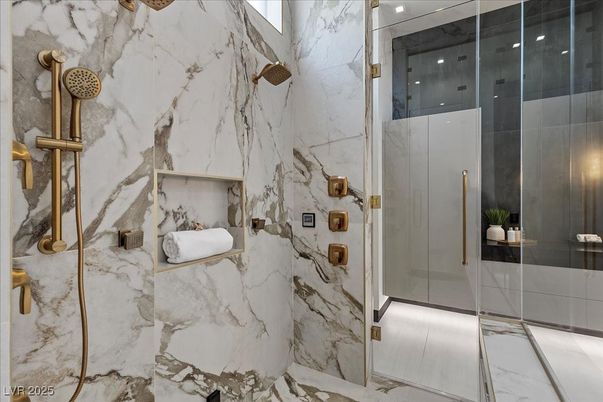 Bathroom, Glass Shower, Interior, Marble, Marble Walls