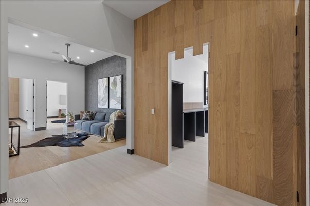 Interior, Recessed Lighting, Wood Texture Flooring, Wooden Walls