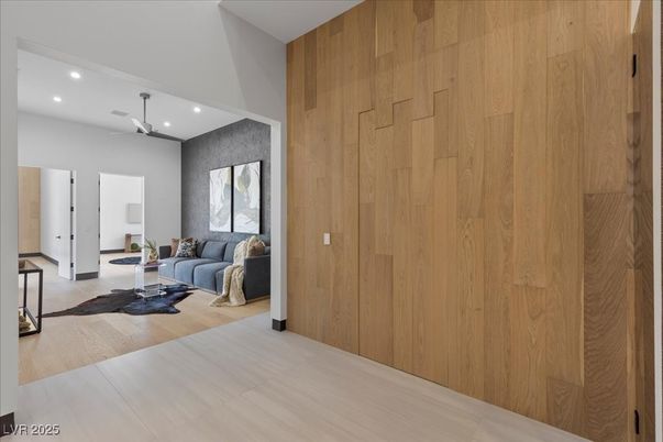 Interior, Recessed Lighting, Wood Texture Flooring, Wooden Walls