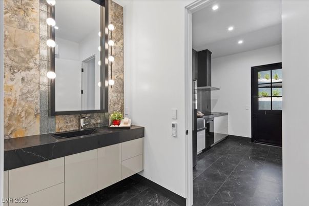 Bathroom, Dual Sink Vanities, Interior, Marble, Recessed Lighting