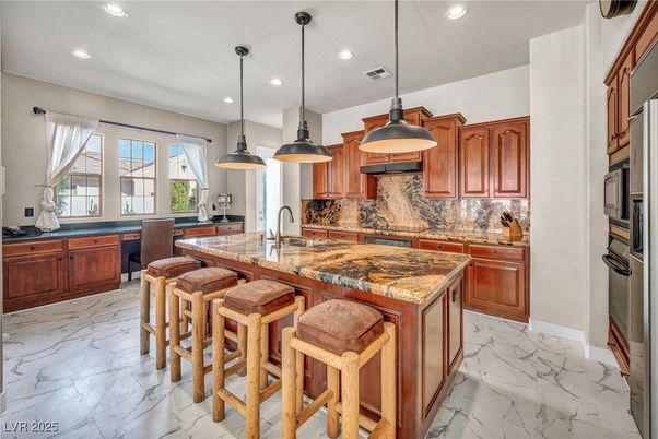 Interior, Kitchen, Marble, Pendant Lights, Recessed Lighting