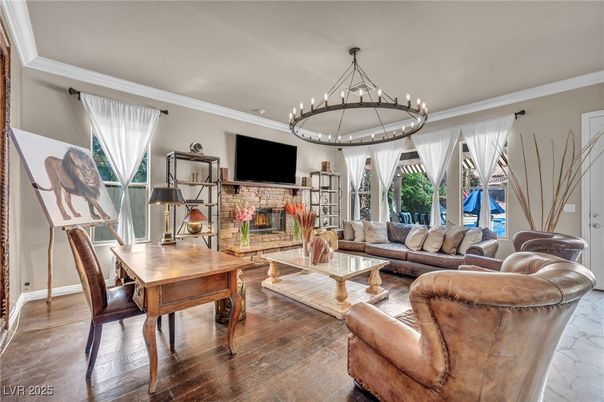 Chandelier, Dining room, Fireplace, Interior, Living room, Wood Texture Flooring