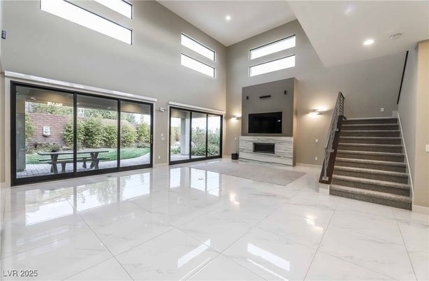 Fireplace, Interior, Marble, Recessed Lighting