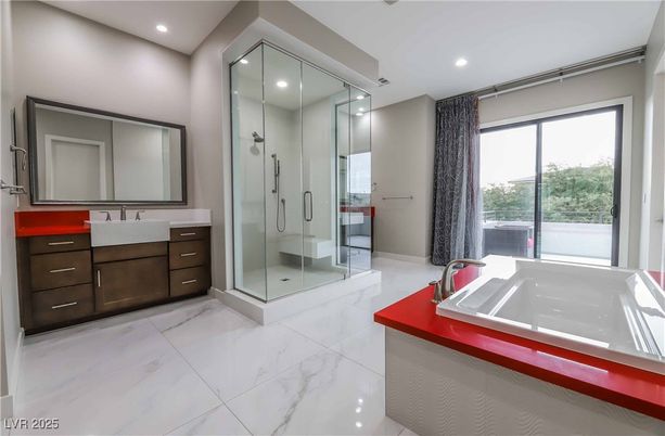 Bathroom, Glass Shower, Interior, Marble, Recessed Lighting