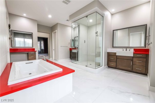 Bathroom, Glass Shower, Interior, Marble, Recessed Lighting