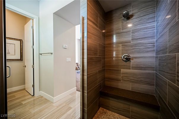 Bathroom, Glass Shower, Interior, Wood Texture Flooring