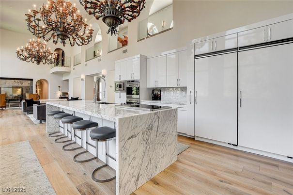 Chandelier, Interior, Kitchen, Stainless Steel Appliances, Wood Texture Flooring
