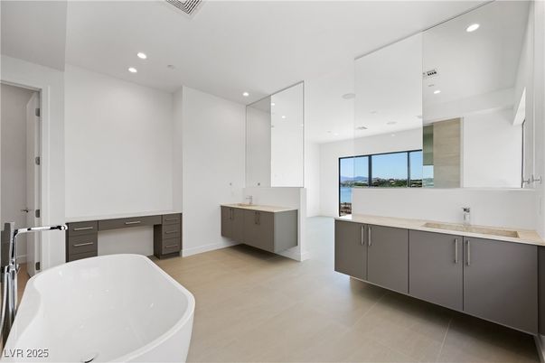 Bathroom, Dual Sink Vanities, Free Standing Baths, Interior, Recessed Lighting